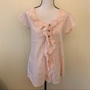 Pink Floral Ruffled Tank Top Boho Blouse Size Medium